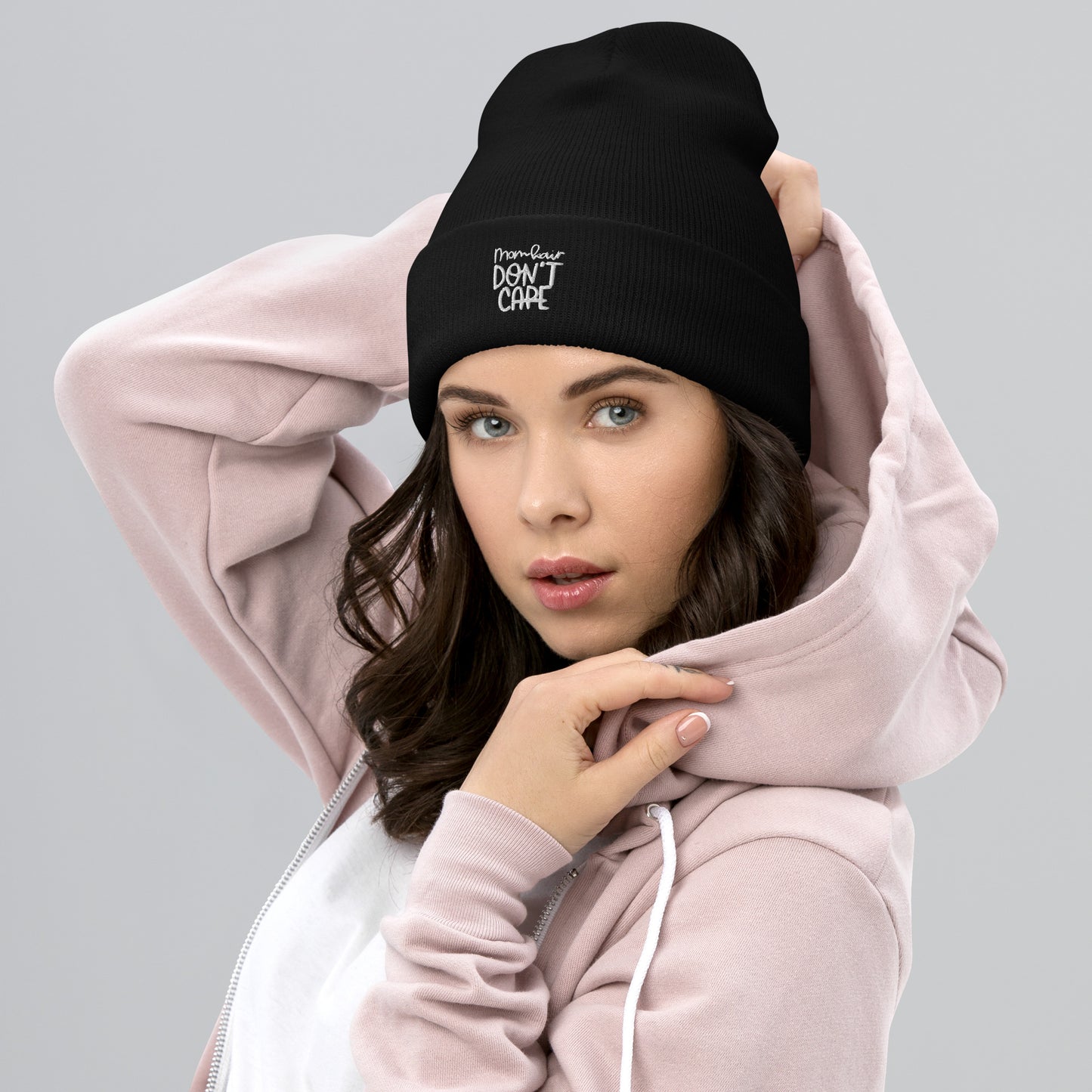 Mom Hair don't care Beanie Black